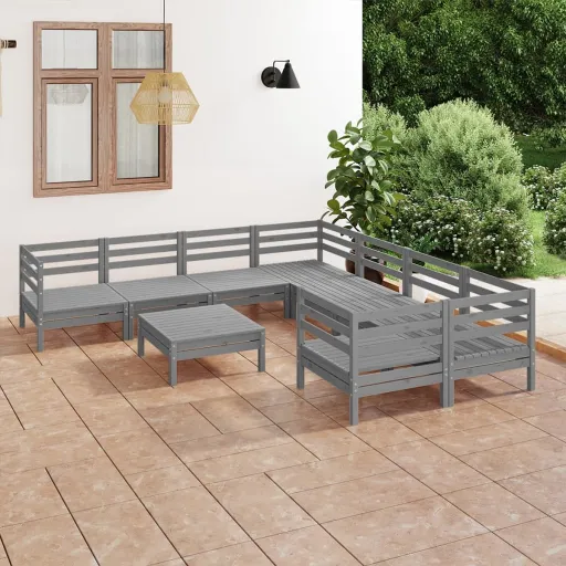 Conjunto Lounge de Jardim Pinho Maciço Cinzento (9 pcs)