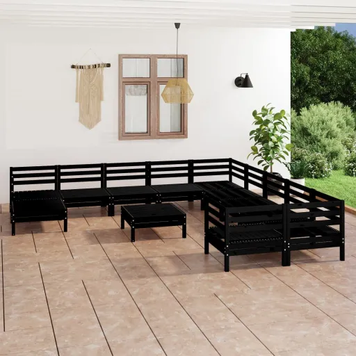 Conjunto Lounge de Jardim Pinho Maciço Preto (12 pcs)