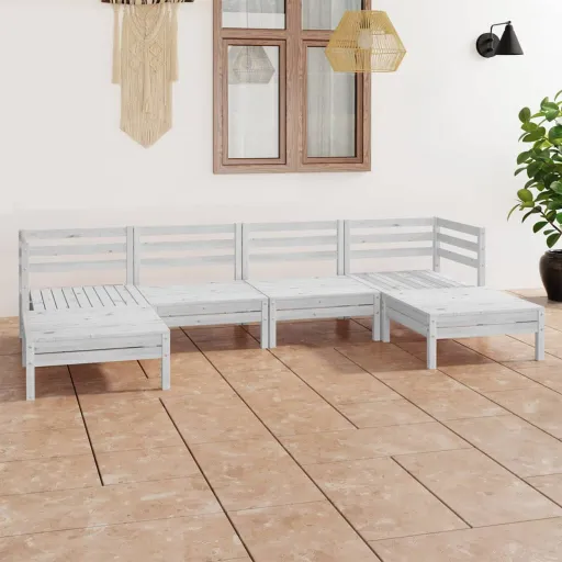 Conjunto Lounge de Jardim Pinho Maciço Branco (6 pcs)