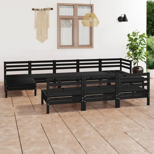 Conjunto Lounge de Jardim Pinho Maciço Preto (10 pcs)