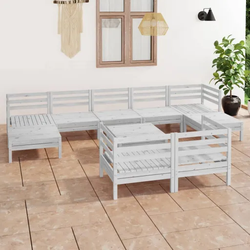 Conjunto Lounge de Jardim Pinho Maciço Branco (10 pcs)