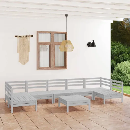 Conjunto Lounge de Jardim Pinho Maciço Branco (8 pcs)