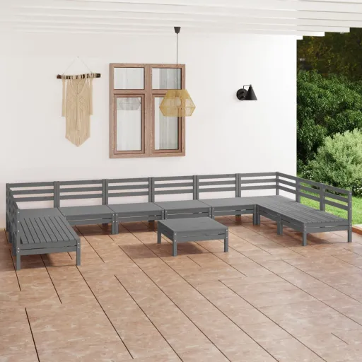 Conjunto Lounge de Jardim Madeira de Pinho Maciça Cinza (11 pcs)