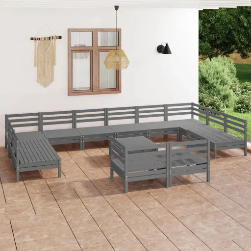 Conjunto Lounge de Jardim Pinho Maciço Cinza (13 pcs)