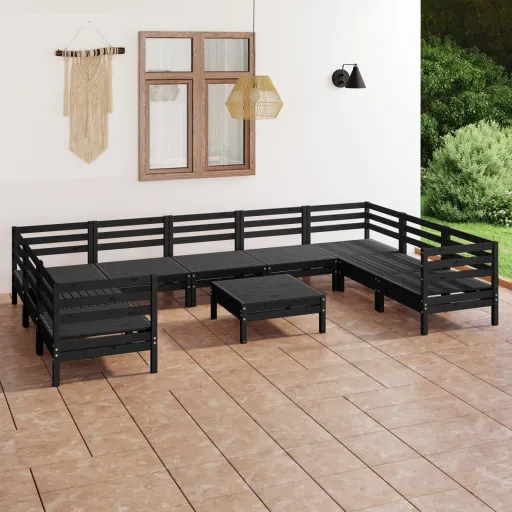 Conjunto Lounge de Jardim Pinho Maciço Preto (10 pcs)