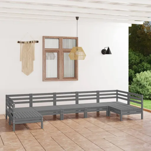 Conjunto Lounge de Jardim Pinho Maciço Cinzento (7 pcs)