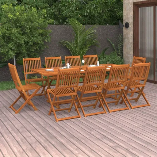 Conjunto de Jantar para Jardim 220x90x75cm Acácia Maciça (11 pcs)