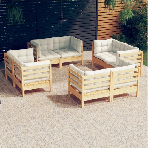 Conjunto Lounge Jardim c/ Almofadões Cor Creme Pinho (8 pcs)