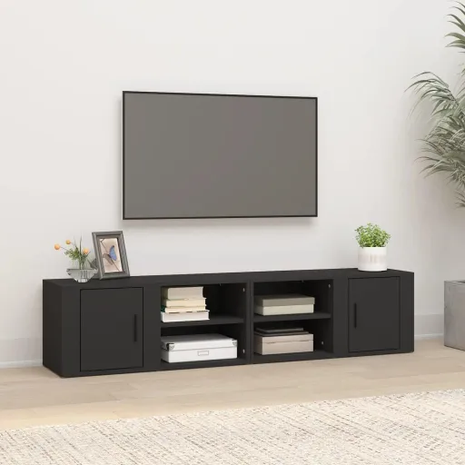 Móveis TV   80x31,5x36 cm Derivados de Madeira Preto (2 pcs)