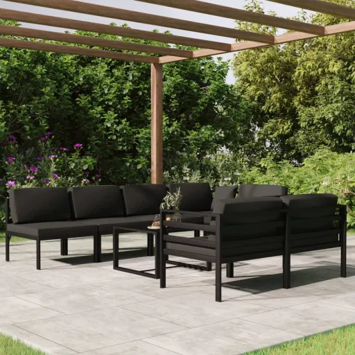 Conjunto Lounge Jardim com Almofadões Alumínio Antracite (8 pcs)