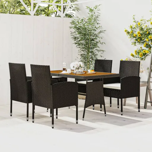 Conjunto de Jantar p/ Exterior Vime PE Preto (5 pcs)