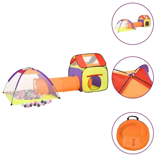 Tenda de Brincar Infantil com 250 Bolas 338x123x111 cm Multicor