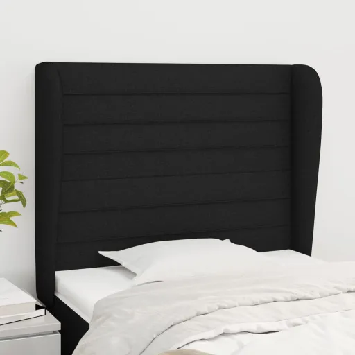 Cabeceira de Cama c/ Abas Tecido 93x23x118/128 cm Preto