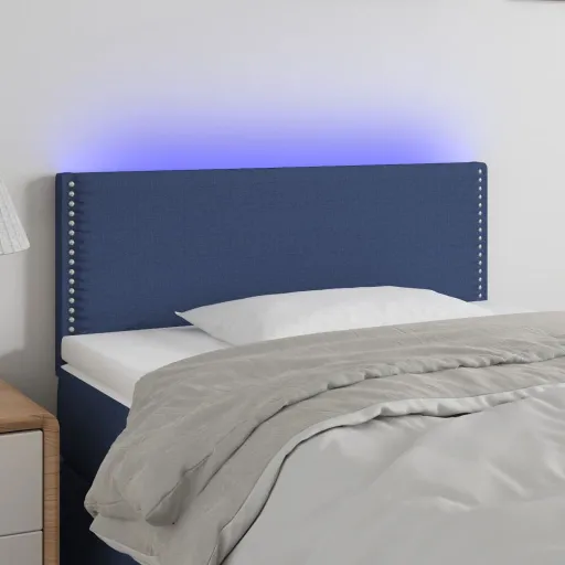 Cabeceira de Cama c/ Luzes LED Tecido 90x5x78/88 cm Azul