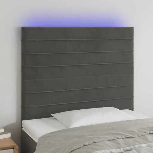 Cabeceira de Cama c/ LED Veludo 90x5x118/128 cm Cinza-Escuro