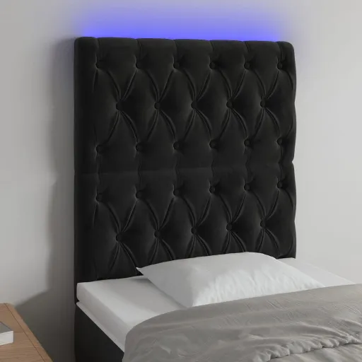 Cabeceira de Cama c/ Luzes LED Veludo 80x7x118/128 cm Preto