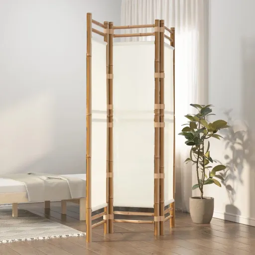 Divisória/Biombo com 3 Painéis Dobráveis 120 cm Bambu e Lona