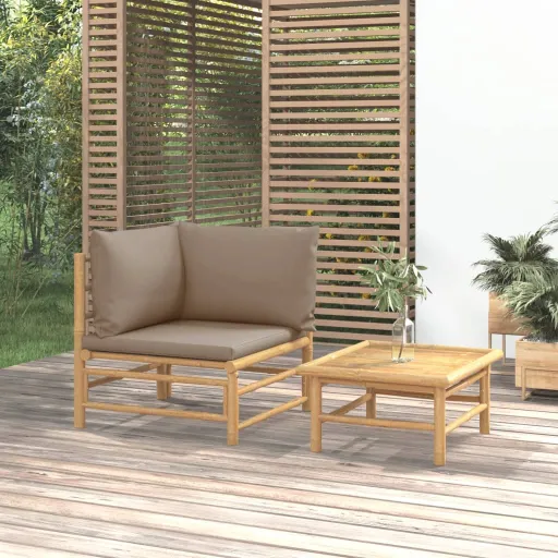 Conj. Lounge Jardim Bambu Almofadões Cinzento-Acastanhado (2 pcs)