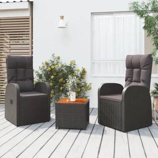 Conjunto Lounge para Jardim Vime PE/Acácia Maciça Preto (3 pcs)