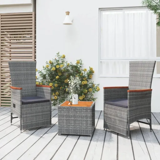 Conjunto Lounge de Jardim Vime PE/Acácia Maciça Cinza (3 pcs)