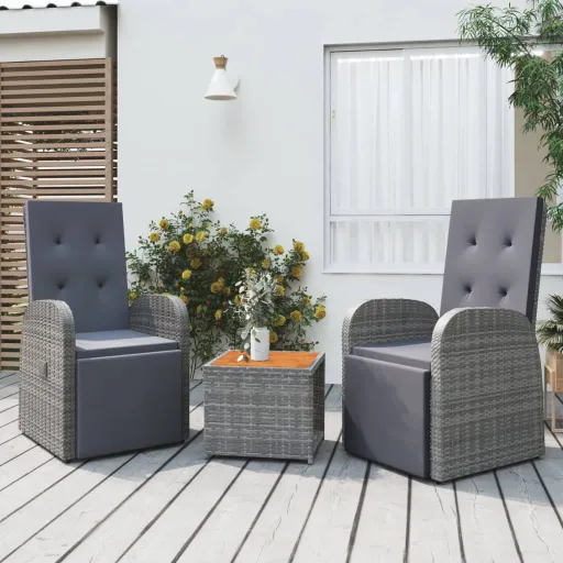 Conjunto Lounge de Jardim Vime PE/Acácia Maciça Cinza (3 pcs)