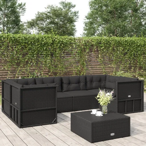 Conjunto Lounge de Jardim c/ Almofadões Vime PE Preto (6 pcs)