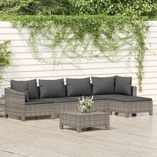 Conjunto Lounge de Jardim c/ Almofadões Vime PE Cinzento (6 pcs)