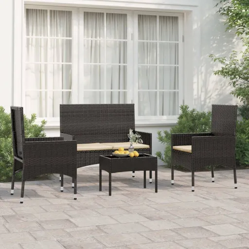 Conjunto Lounge de Jardim c/ Almofadões Vime PE Preto (4 pcs)