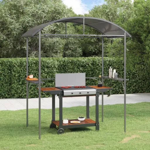 Gazebo Churrasco Prateleiras Laterais 220x115x230 Aço Antracite