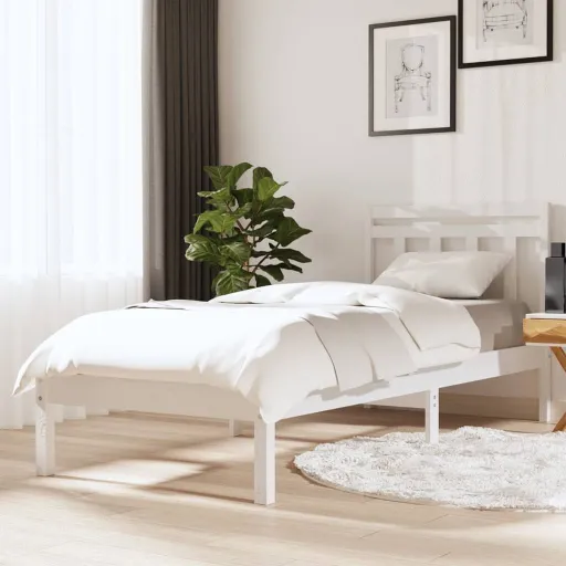 Estrutura de Cama 90x200 cm Pinho Maciço Branco