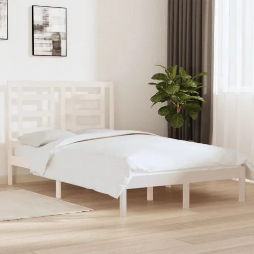 Estrutura Cama Pequena Casal 120x190 cm Pinho Maciço Branco