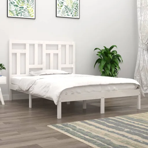 Cama Sem Colchão 140x190 cm Madeira de Pinho Maciça Branco