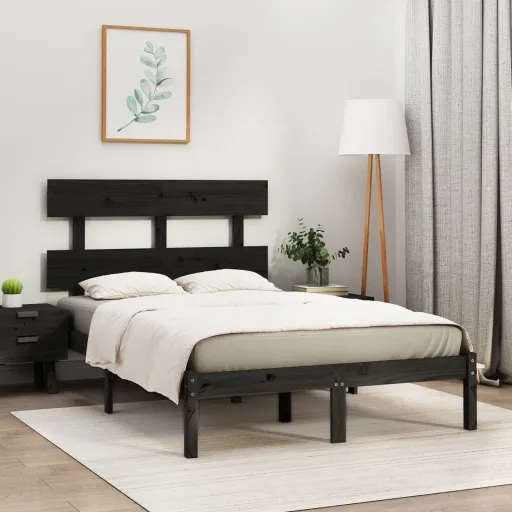 Estrutura de Cama 140x190 cm Madeira Maciça Preto