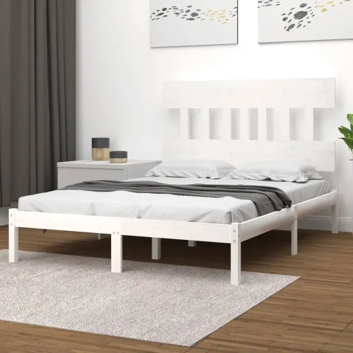 Estrutura de Cama 140x190 cm Madeira Maciça Branco