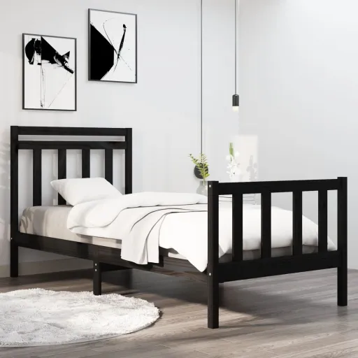 Estrutura de Cama Solteiro 90x190 cm Madeira Maciça Preto