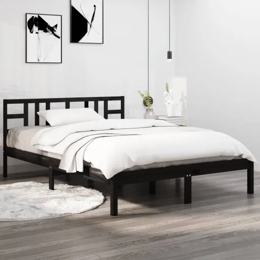 Estrutura de Cama 140x190 cm Madeira Maciça Preto