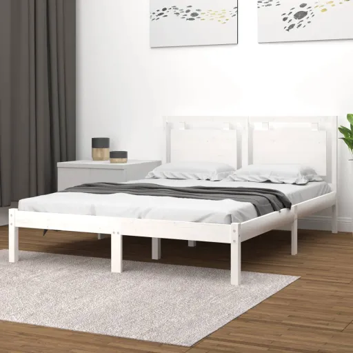 Estrutura de Cama 140x200 cm Madeira Maciça Branco