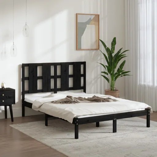 Estrutura Cama Pequena Casal 120x190 cm Pinho Maciço Preto