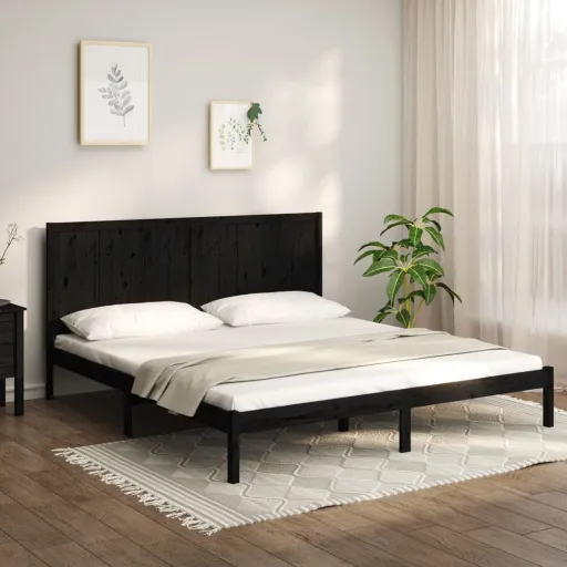 Estrutura de Cama 200x200 cm Pinho Maciço Preto