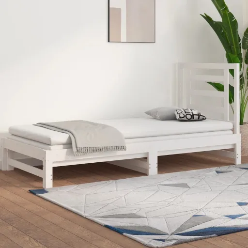 Sofá-Cama de Puxar 2x(90x200) cm Pinho Maciço Branco