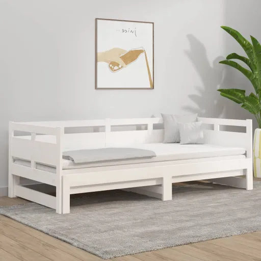 Estrutura Sofá-Cama de Puxar Pinho Maciço Branco 2x(90x190) cm