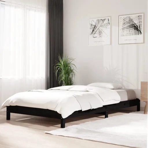 Cama Empilhável 90 x 200 cm Madeira de Pinho Maciça Preto