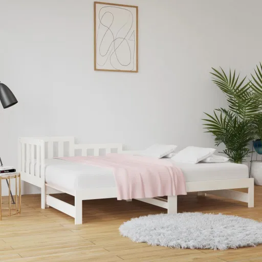 Sofá-Cama de Puxar 2x(80x200) cm Pinho Maciço Branco