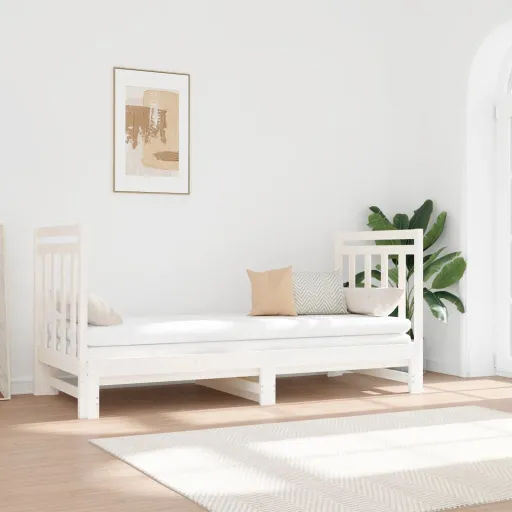 Estrutura Sofá-Cama de Puxar 2x(90x190) cm Pinho Maciço Branco