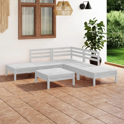 Conjunto Lounge de Jardim Pinho Maciço Branco (6 pcs)