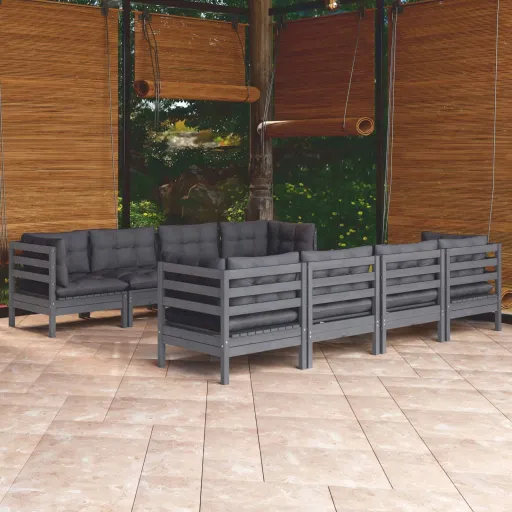 Conjunto Lounge de Jardim c/ Almofadões Pinho Maciço (9 pcs)