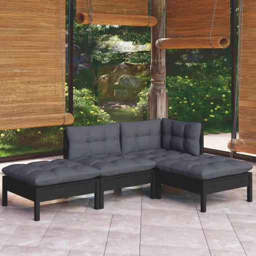 Conjunto Lounge Jardim c/ Almofadões Pinho Maciço (4 pcs)