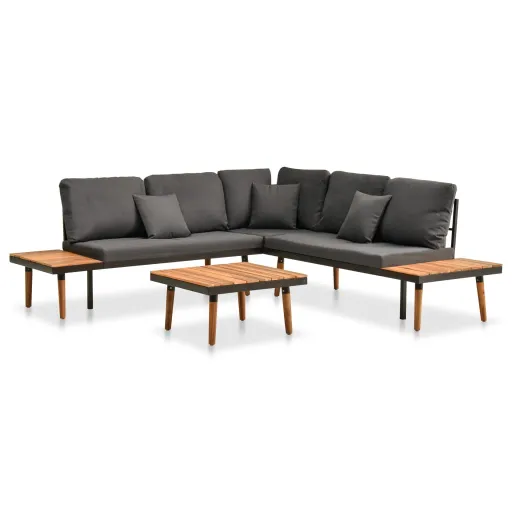 Conj. Lounge Jardim c/ Almofadões Madeira Acácia Maciça (4 pcs)