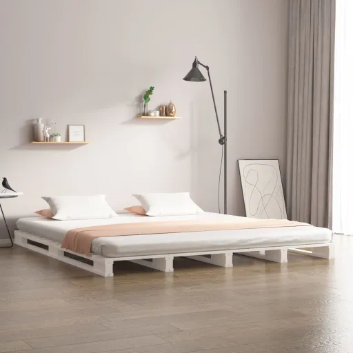 Cama de Paletes Pequena de Casal 120x190 cm Pinho Maciço Branco