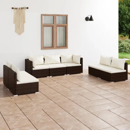 Conjunto Lounge Jardim c/ Almofadões Vime PE Castanho (7 pcs)